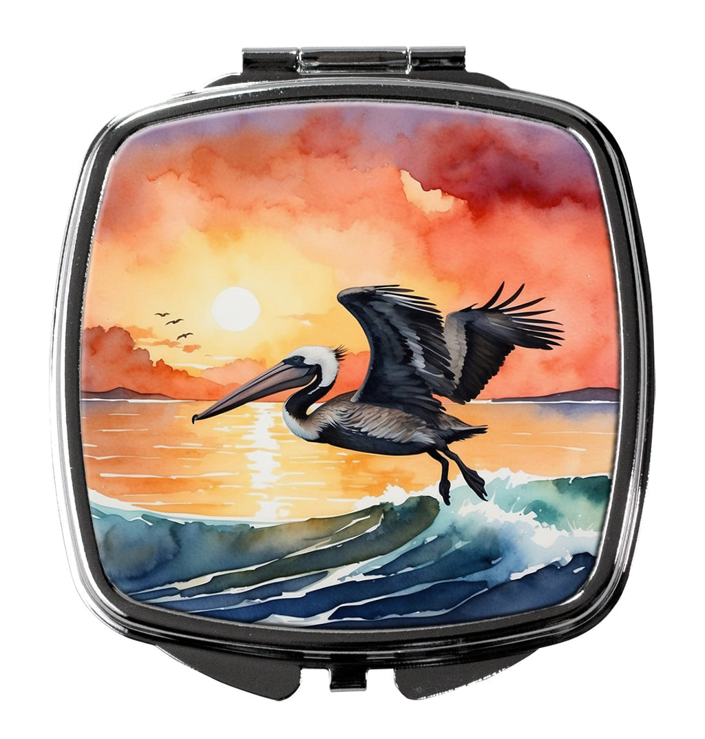 Pelican Ocean Waves Sunset Watercolor Compact Mirror Decorative Travel Makeup Mirror for Women Girls Gifts Pocket Makeup Mirror Folding Handheld