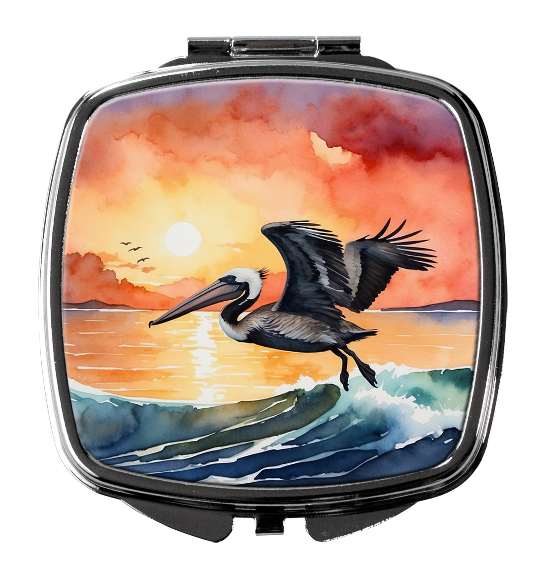 Pelican Ocean Waves Sunset Watercolor Compact Mirror Decorative Travel Makeup Mirror for Women Girls Gifts Pocket Makeup Mirror Folding Handheld
