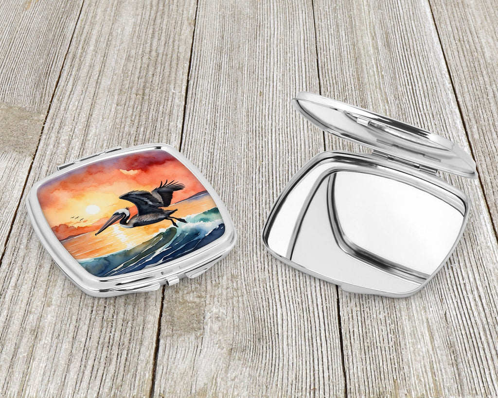 Pelican Ocean Waves Sunset Watercolor Compact Mirror Decorative Travel Makeup Mirror for Women Girls Gifts Pocket Makeup Mirror Folding Handheld