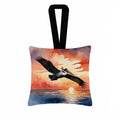 Pelican Sunset Sky Flight Watercolor Hanging Square Fabric Ornament 3.5 × 3.5 Decorative Door-Knob & Tree Hanger, Soft Fabric