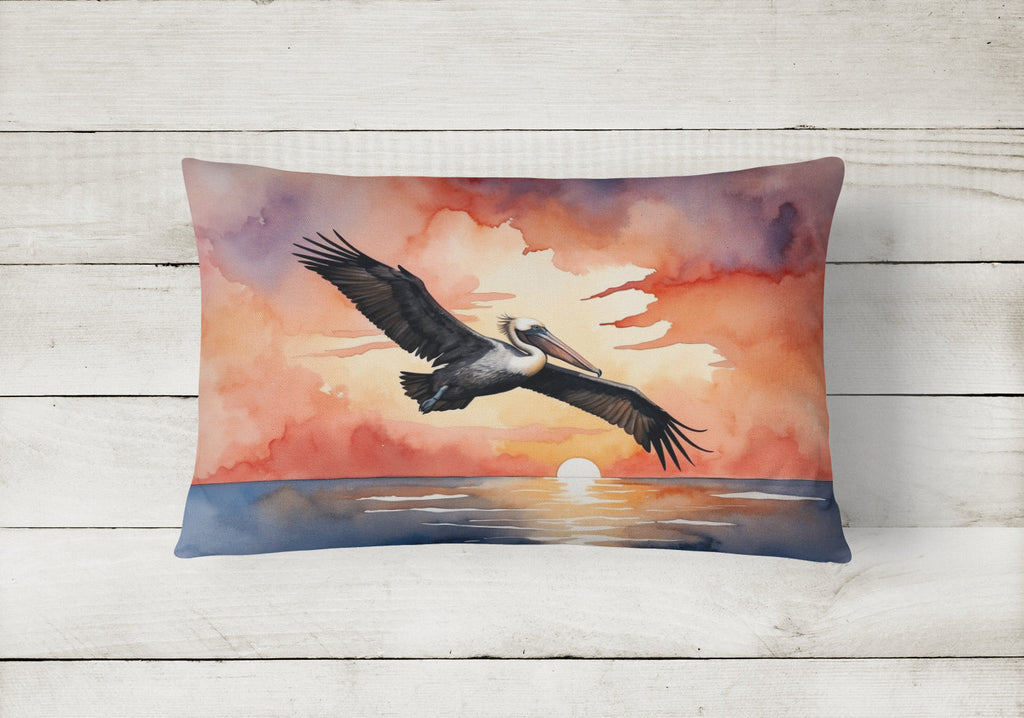 Pelican Sunset Sky Flight Watercolor Decorative Throw Pillow 12x16 Indoor Outdoor Accent Cushion, Fabric Cover with Insert for Sofa, Bed, Porch & Living Room
