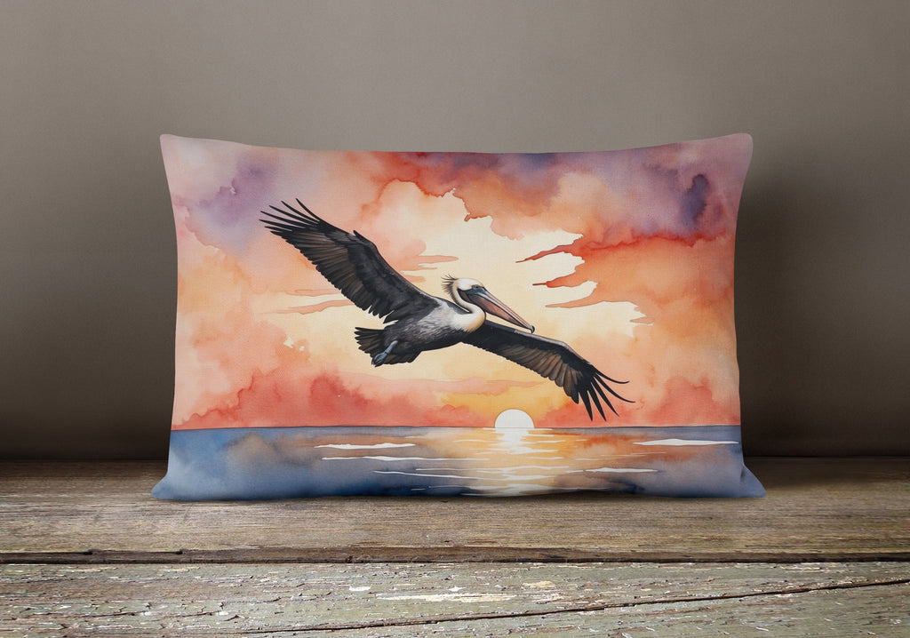 Pelican Sunset Sky Flight Watercolor Decorative Throw Pillow 12x16 Indoor Outdoor Accent Cushion, Fabric Cover with Insert for Sofa, Bed, Porch & Living Room
