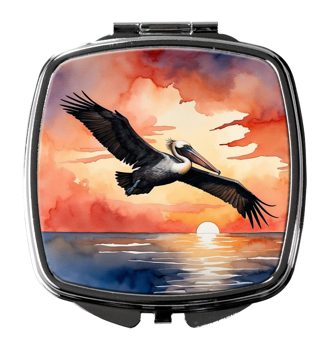 Pelican Sunset Sky Flight Watercolor Compact Mirror Decorative Travel Makeup Mirror for Women Girls Gifts Pocket Makeup Mirror Folding Handheld
