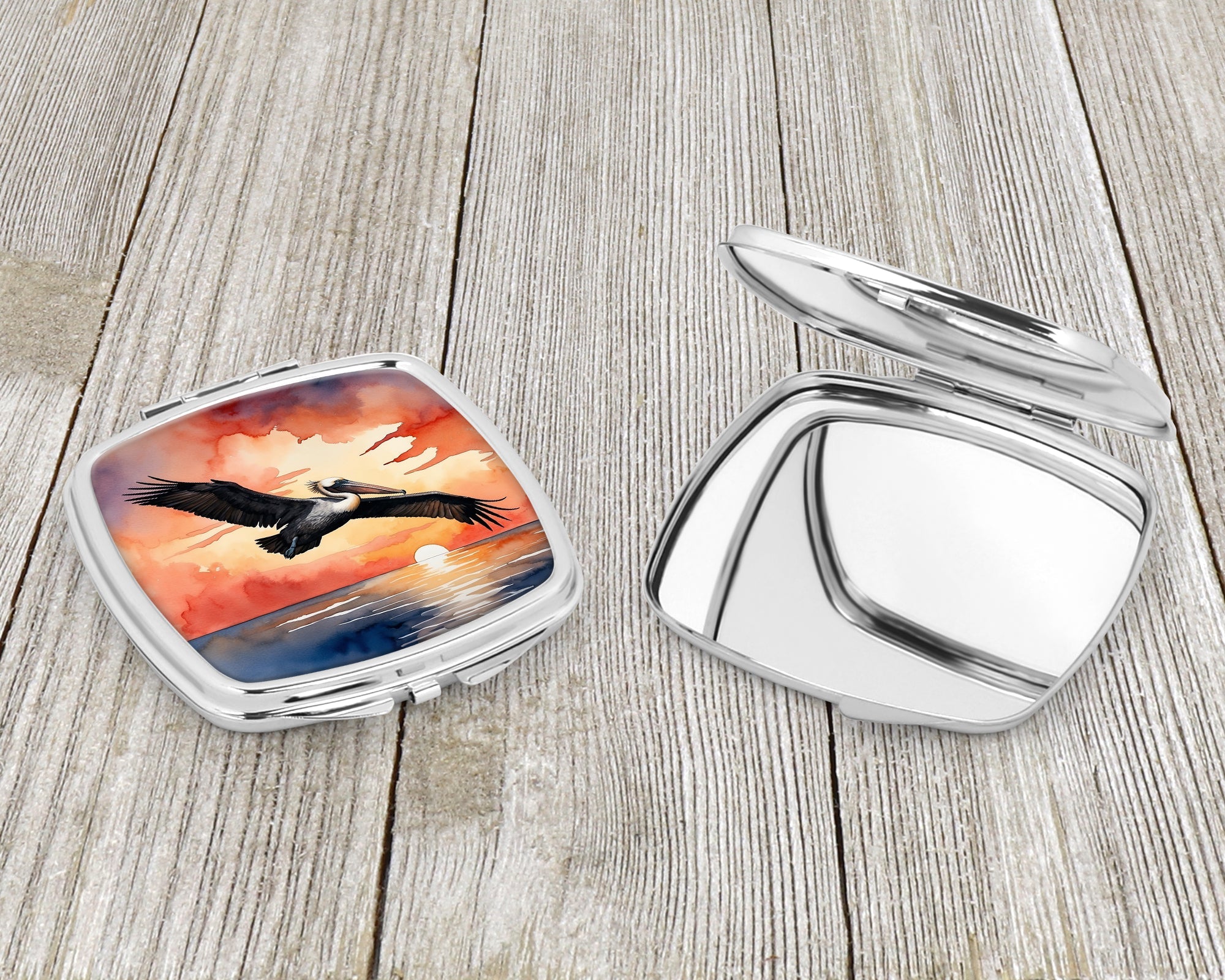 Pelican Sunset Sky Flight Watercolor Compact Mirror Decorative Travel Makeup Mirror for Women Girls Gifts Pocket Makeup Mirror Folding Handheld