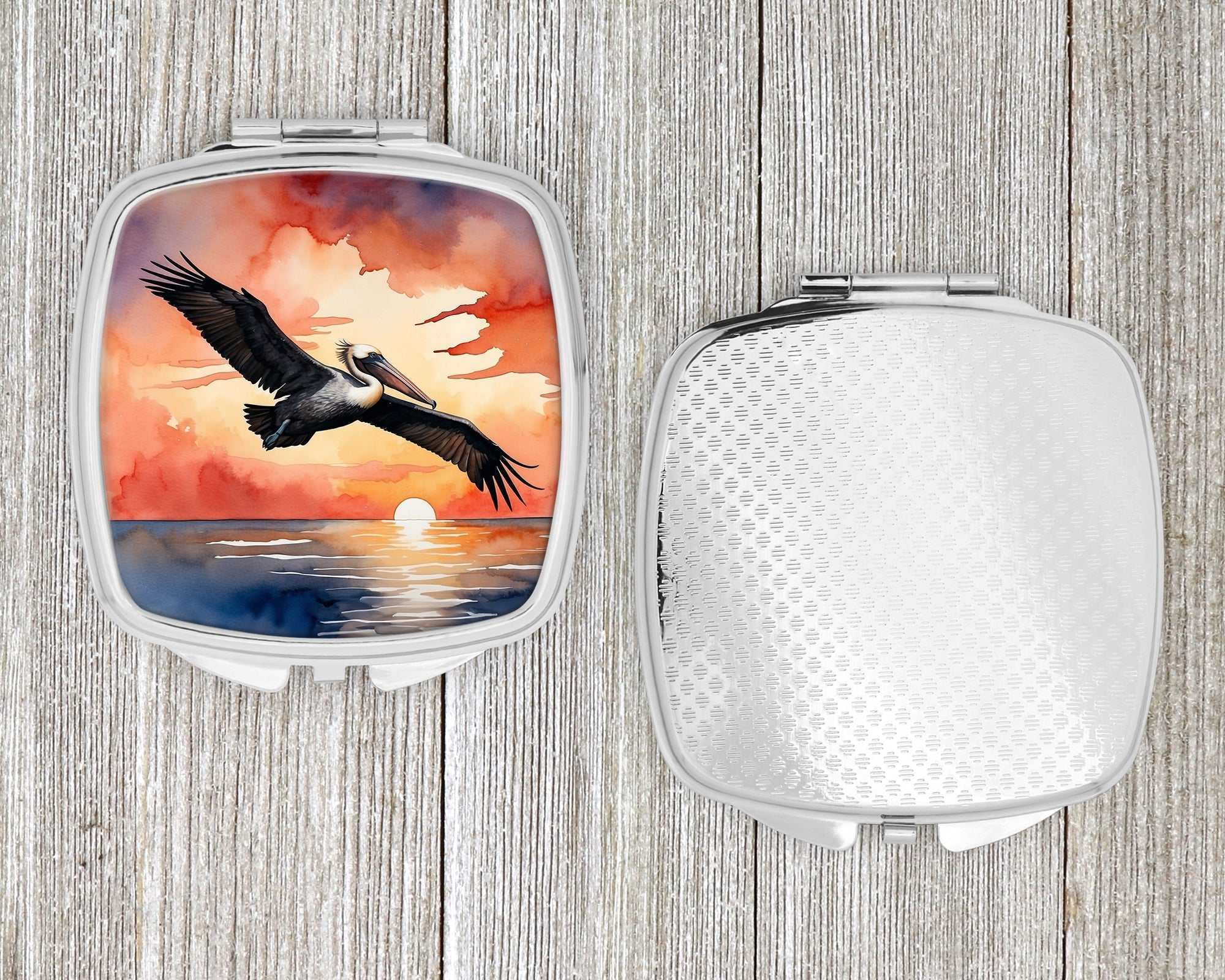 Pelican Sunset Sky Flight Watercolor Compact Mirror Decorative Travel Makeup Mirror for Women Girls Gifts Pocket Makeup Mirror Folding Handheld