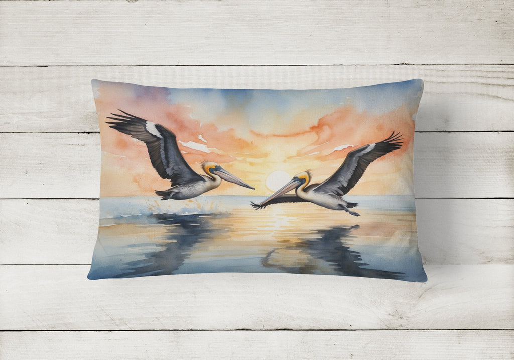 Pelicans Flying Over Water Watercolor Decorative Throw Pillow 12x16 Indoor Outdoor Accent Cushion, Fabric Cover with Insert for Sofa, Bed, Porch & Living Room