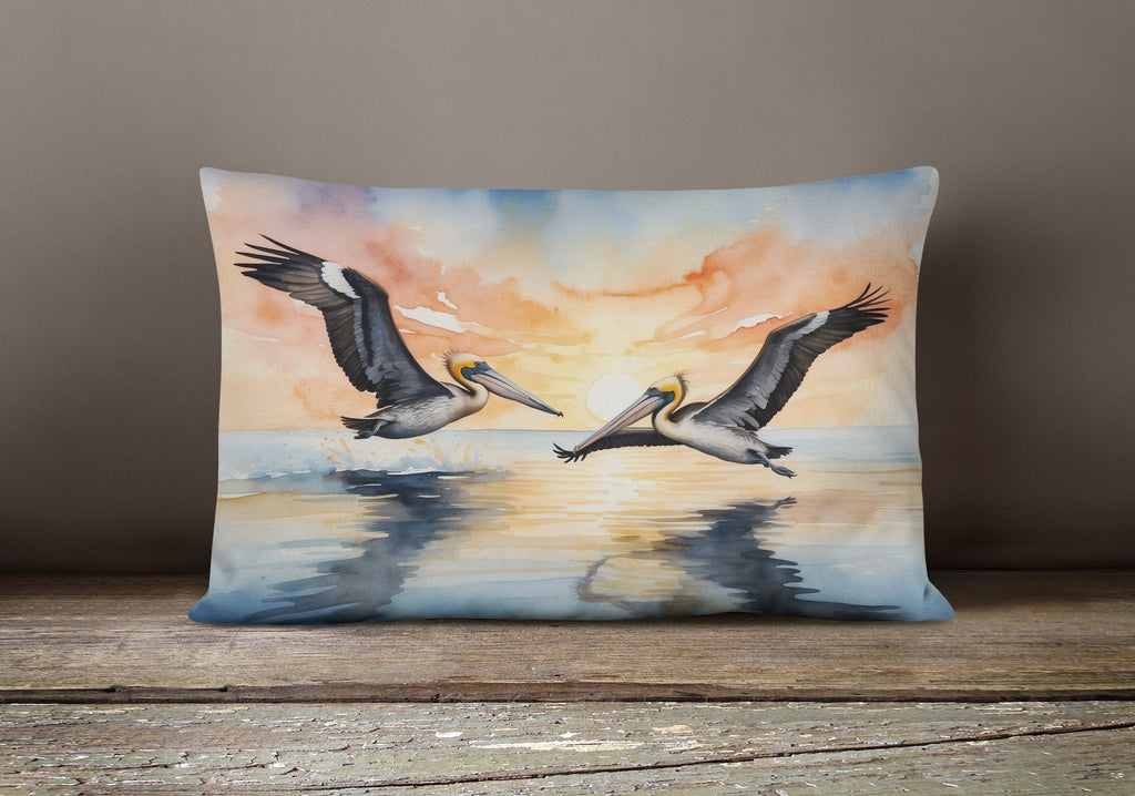 Pelicans Flying Over Water Watercolor Decorative Throw Pillow 12x16 Indoor Outdoor Accent Cushion, Fabric Cover with Insert for Sofa, Bed, Porch & Living Room