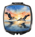 Pelicans Flying Over Water Watercolor Compact Mirror Decorative Travel Makeup Mirror for Women Girls Gifts Pocket Makeup Mirror Folding Handheld
