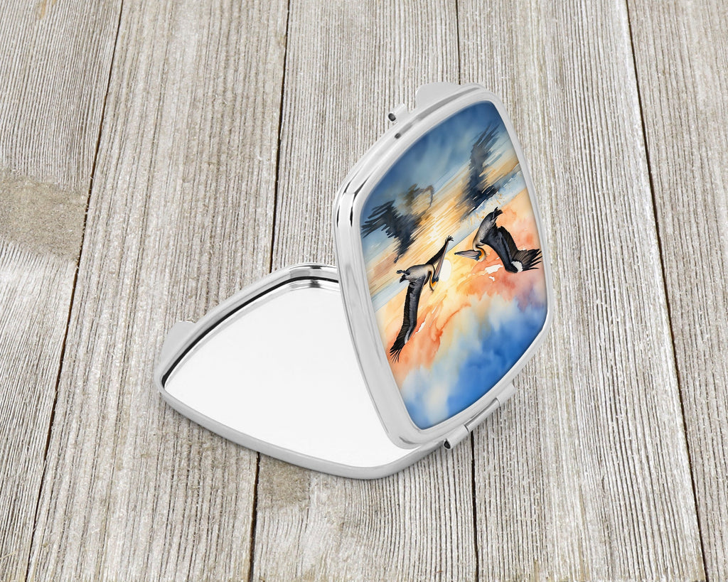 Pelicans Flying Over Water Watercolor Compact Mirror Decorative Travel Makeup Mirror for Women Girls Gifts Pocket Makeup Mirror Folding Handheld