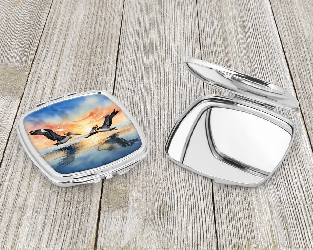 Pelicans Flying Over Water Watercolor Compact Mirror Decorative Travel Makeup Mirror for Women Girls Gifts Pocket Makeup Mirror Folding Handheld
