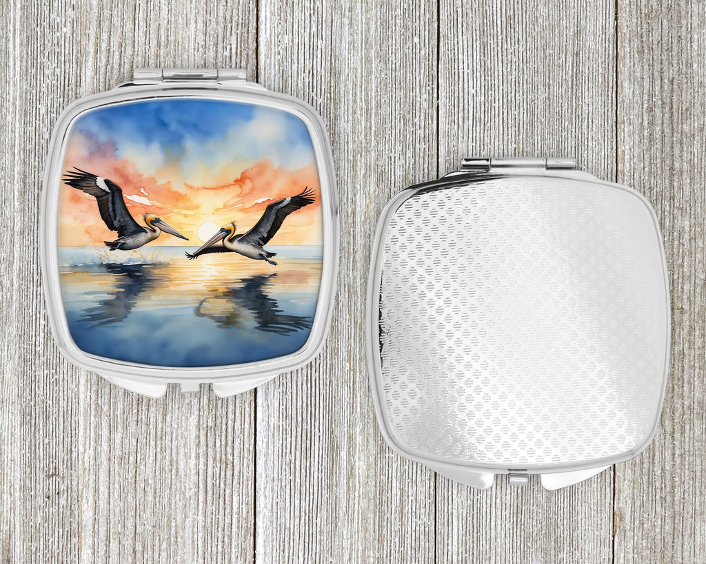 Pelicans Flying Over Water Watercolor Compact Mirror Decorative Travel Makeup Mirror for Women Girls Gifts Pocket Makeup Mirror Folding Handheld