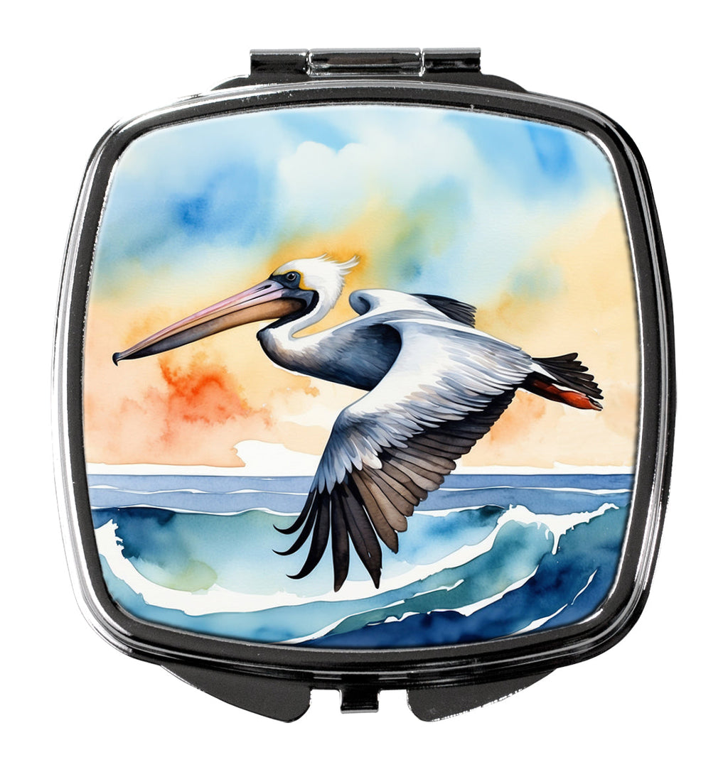 Pelican Over Ocean Wave Watercolor Compact Mirror Decorative Travel Makeup Mirror for Women Girls Gifts Pocket Makeup Mirror Folding Handheld