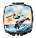 Pelican Over Ocean Wave Watercolor Compact Mirror Decorative Travel Makeup Mirror for Women Girls Gifts Pocket Makeup Mirror Folding Handheld