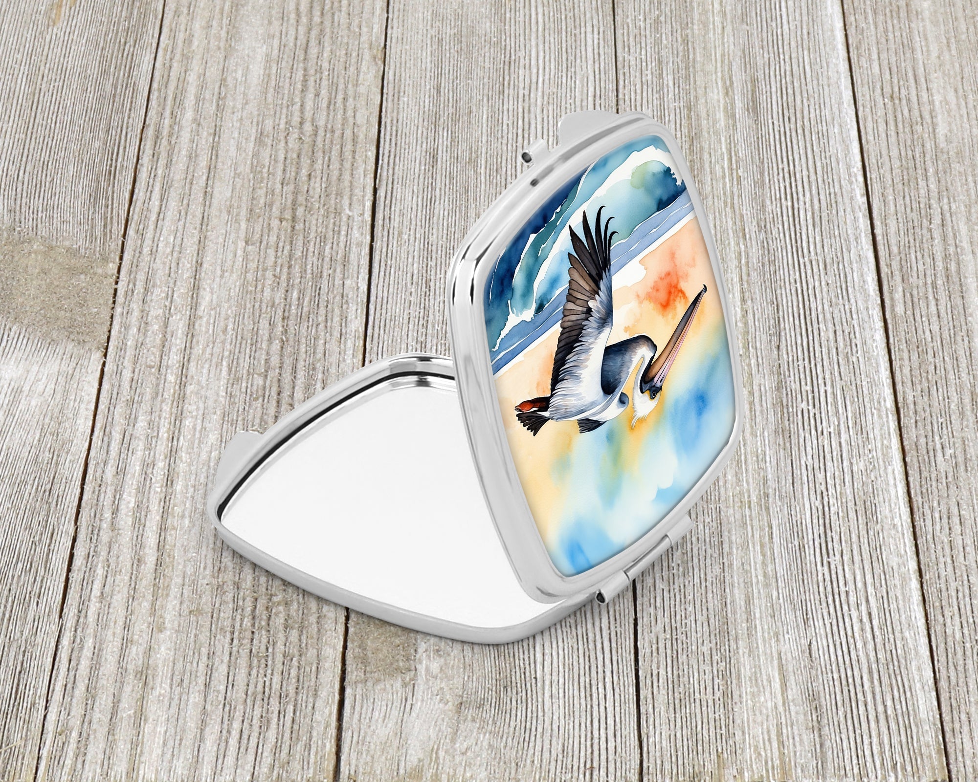 Pelican Over Ocean Wave Watercolor Compact Mirror Decorative Travel Makeup Mirror for Women Girls Gifts Pocket Makeup Mirror Folding Handheld
