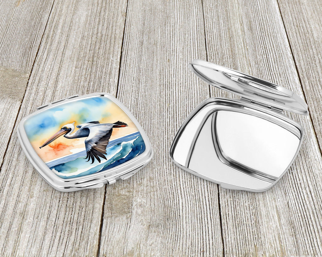 Pelican Over Ocean Wave Watercolor Compact Mirror Decorative Travel Makeup Mirror for Women Girls Gifts Pocket Makeup Mirror Folding Handheld