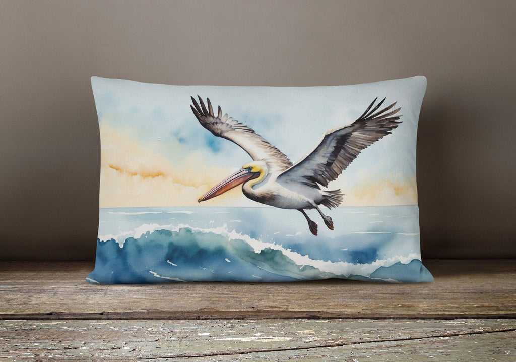 Pelican Coastal Flight Watercolor Decorative Throw Pillow 12x16 Indoor Outdoor Accent Cushion, Fabric Cover with Insert for Sofa, Bed, Porch & Living Room