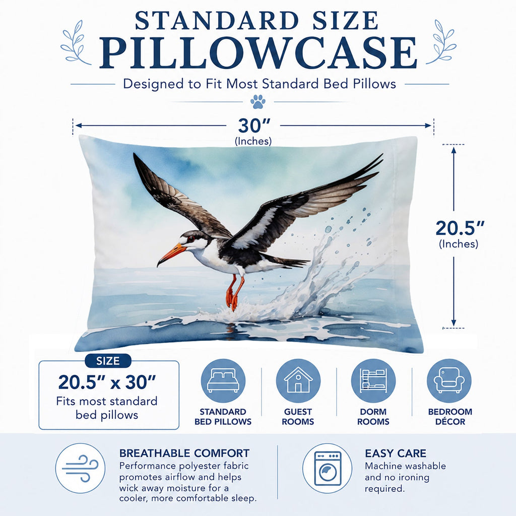 Black Skimmer Standard Pillowcase Lightweight Super Soft Easy Care Decorative Artwork Pillowcase, Standard