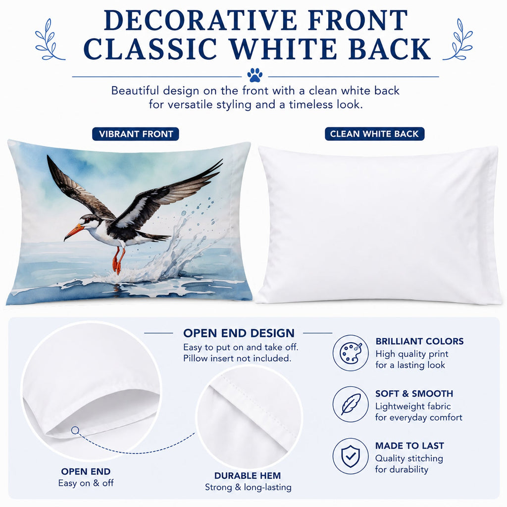 Black Skimmer Standard Pillowcase Lightweight Super Soft Easy Care Decorative Artwork Pillowcase, Standard
