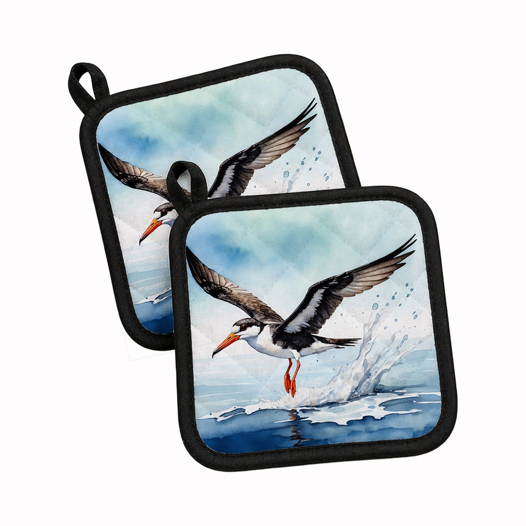 Black Skimmer Pot Holder Set of 2 Heat Resistant Quilted Hot Pads 7.5 x 7.5 Inch, Insulated Kitchen Trivets for Cooking & Baking