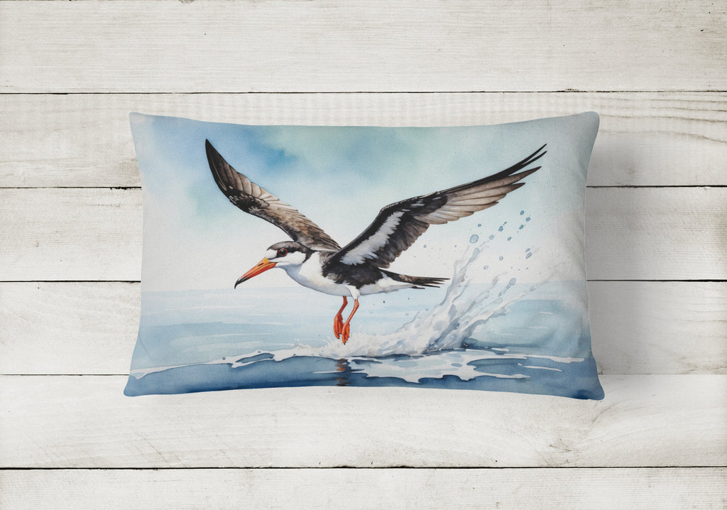 Black Skimmer Decorative Throw Pillow 12x16 Indoor Outdoor Accent Cushion, Fabric Cover with Insert for Sofa, Bed, Porch & Living Room