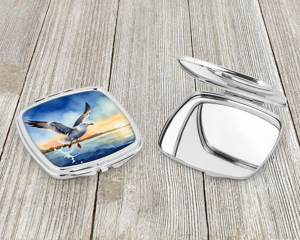 Seagull Flying Over Ocean Sunset Watercolor Compact Mirror Decorative Travel Makeup Mirror for Women Girls Gifts Pocket Makeup Mirror Folding Handheld