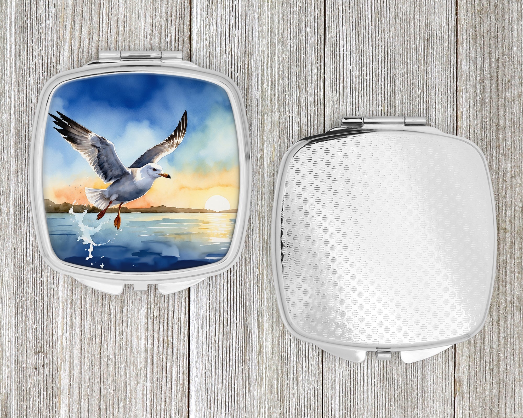 Seagull Flying Over Ocean Sunset Watercolor Compact Mirror Decorative Travel Makeup Mirror for Women Girls Gifts Pocket Makeup Mirror Folding Handheld