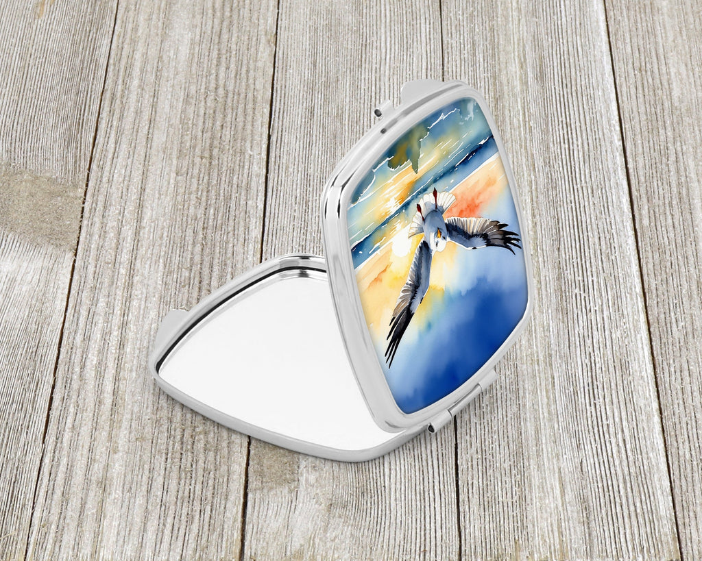 Seagull Flying Toward Viewer Sunset Watercolor Compact Mirror Decorative Travel Makeup Mirror for Women Girls Gifts Pocket Makeup Mirror Folding Handheld