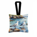 Seagulls on Rocky Shore Coastal Watercolor Hanging Square Fabric Ornament 3.5 × 3.5 Decorative Door-Knob & Tree Hanger, Soft Fabric