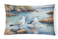 Seagulls on Rocky Shore Coastal Watercolor Decorative Throw Pillow 12x16 Indoor Outdoor Accent Cushion, Fabric Cover with Insert for Sofa, Bed, Porch & Living Room