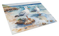 Seagulls on Beach Shore Watercolor Cutting Board Tempered Glass Kitchen Cutting Surface, Heat Resistant Chopping, Non-Slip Feet, Food Prep & Serving