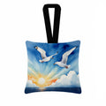Seagulls Flying Over Ocean Sunrise Watercolor Hanging Square Fabric Ornament 3.5 × 3.5 Decorative Door-Knob & Tree Hanger, Soft Fabric