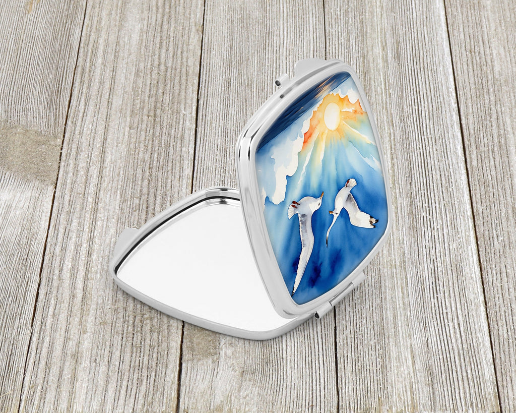Seagulls Flying Over Ocean Sunrise Watercolor Compact Mirror Decorative Travel Makeup Mirror for Women Girls Gifts Pocket Makeup Mirror Folding Handheld