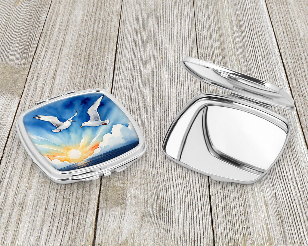 Seagulls Flying Over Ocean Sunrise Watercolor Compact Mirror Decorative Travel Makeup Mirror for Women Girls Gifts Pocket Makeup Mirror Folding Handheld