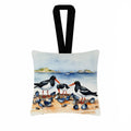Oystercatchers on Beach Coastal Watercolor Hanging Square Fabric Ornament 3.5 × 3.5 Decorative Door-Knob & Tree Hanger, Soft Fabric