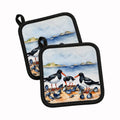 Oystercatchers on Beach Coastal Watercolor Pot Holder Set of 2 Heat Resistant Quilted Hot Pads 7.5 x 7.5 Inch, Insulated Kitchen Trivets for Cooking & Baking
