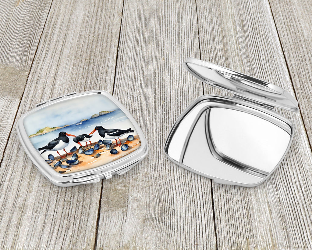 Oystercatchers on Beach Coastal Watercolor Compact Mirror Decorative Travel Makeup Mirror for Women Girls Gifts Pocket Makeup Mirror Folding Handheld