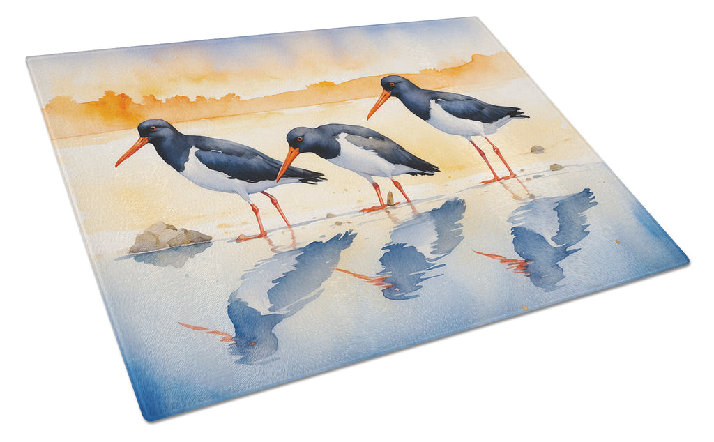 Oystercatchers on Beach Shore Watercolor Cutting Board Tempered Glass Kitchen Cutting Surface, Heat Resistant Chopping, Non-Slip Feet, Food Prep & Serving
