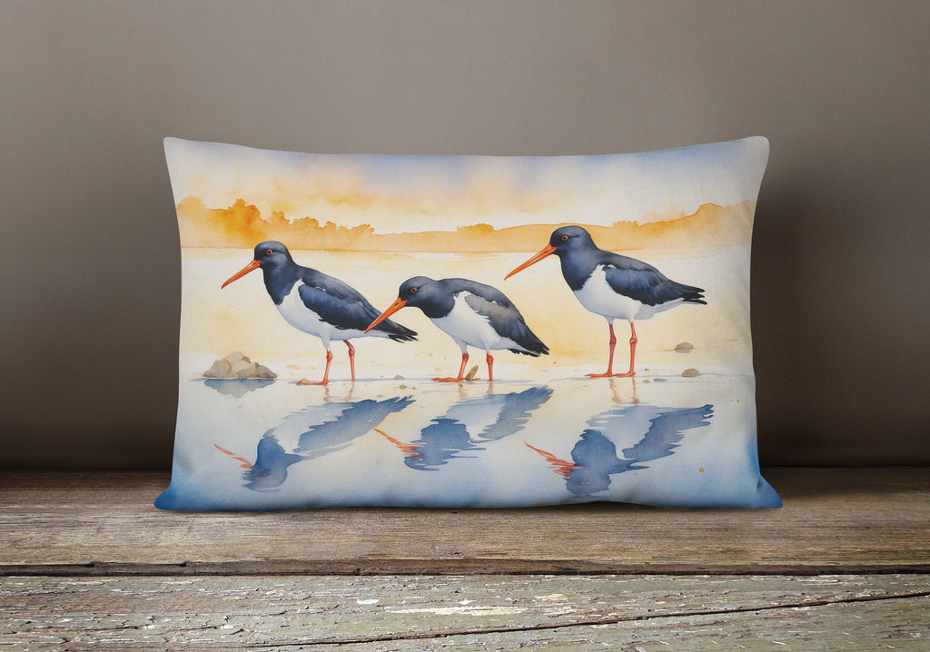 Oystercatchers on Beach Shore Watercolor Decorative Throw Pillow 12x16 Indoor Outdoor Accent Cushion, Fabric Cover with Insert for Sofa, Bed, Porch & Living Room
