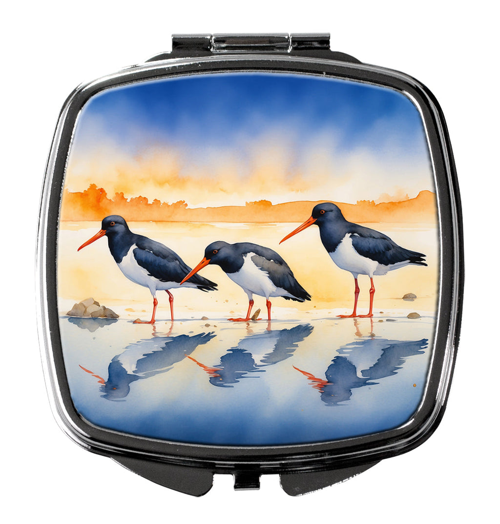 Oystercatchers on Beach Shore Watercolor Compact Mirror Decorative Travel Makeup Mirror for Women Girls Gifts Pocket Makeup Mirror Folding Handheld