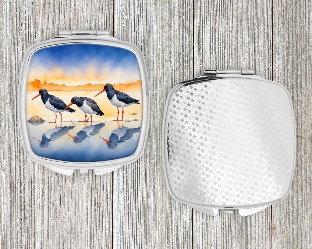 Oystercatchers on Beach Shore Watercolor Compact Mirror Decorative Travel Makeup Mirror for Women Girls Gifts Pocket Makeup Mirror Folding Handheld
