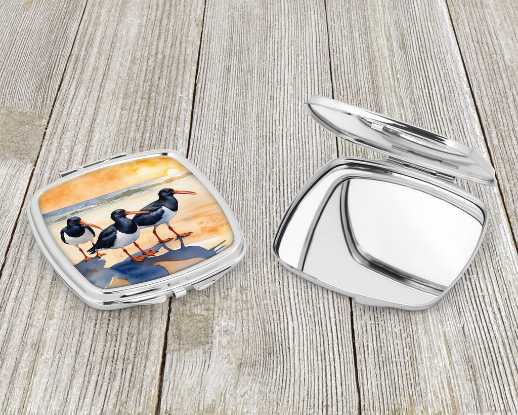 Oystercatchers Coastal Shoreline Watercolor Compact Mirror Decorative Travel Makeup Mirror for Women Girls Gifts Pocket Makeup Mirror Folding Handheld