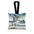 Sanderling Running Through Ocean Waves Watercolor Hanging Square Fabric Ornament 3.5 × 3.5 Decorative Door-Knob & Tree Hanger, Soft Fabric