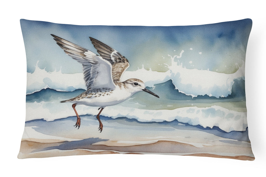 Sanderling Running Through Ocean Waves Watercolor Decorative Throw Pillow 12x16 Indoor Outdoor Accent Cushion, Fabric Cover with Insert for Sofa, Bed, Porch & Living Room