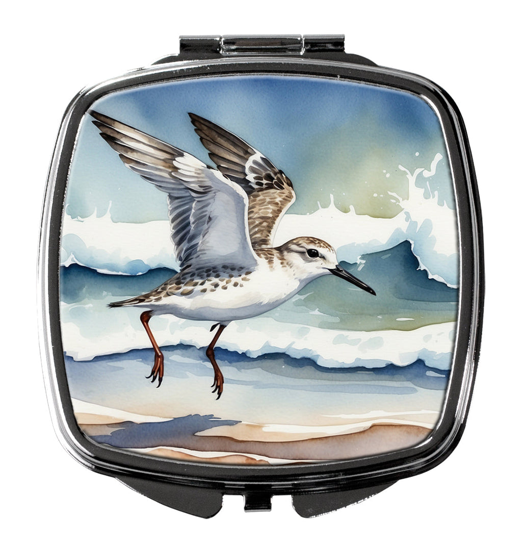 Sanderling Running Through Ocean Waves Watercolor Compact Mirror Decorative Travel Makeup Mirror for Women Girls Gifts Pocket Makeup Mirror Folding Handheld