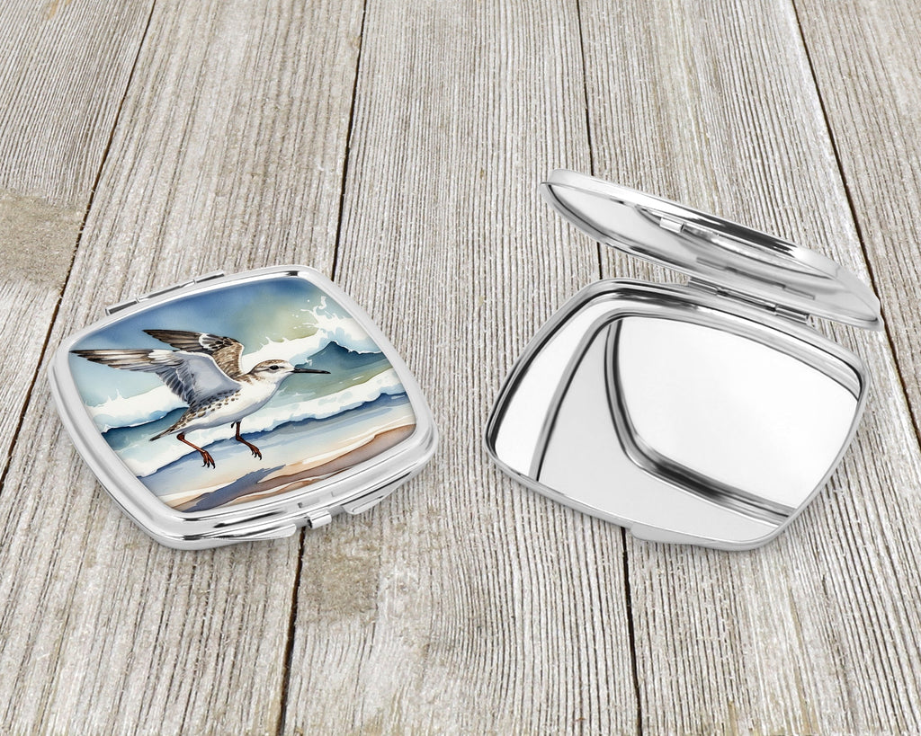 Sanderling Running Through Ocean Waves Watercolor Compact Mirror Decorative Travel Makeup Mirror for Women Girls Gifts Pocket Makeup Mirror Folding Handheld