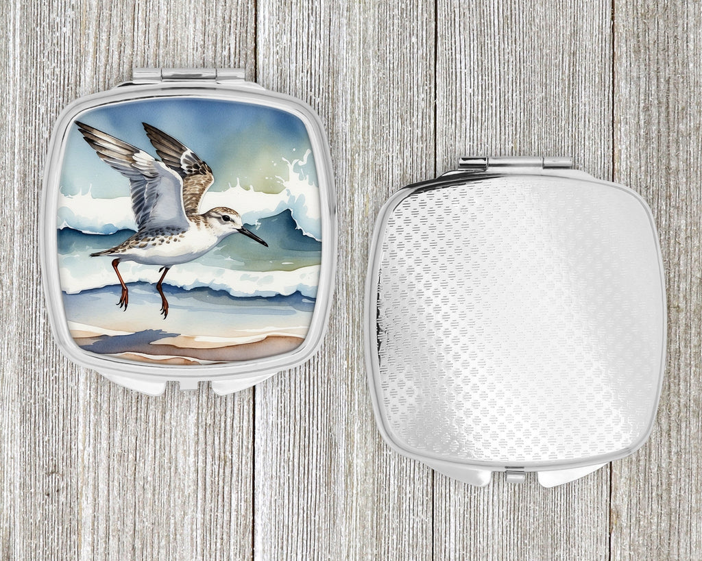 Sanderling Running Through Ocean Waves Watercolor Compact Mirror Decorative Travel Makeup Mirror for Women Girls Gifts Pocket Makeup Mirror Folding Handheld