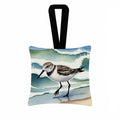 Sandpiper Walking Along Ocean Waves Watercolor Hanging Square Fabric Ornament 3.5 × 3.5 Decorative Door-Knob & Tree Hanger, Soft Fabric