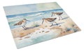Sandpipers on Beach Shoreline Watercolor Cutting Board Tempered Glass Kitchen Cutting Surface, Heat Resistant Chopping, Non-Slip Feet, Food Prep & Serving