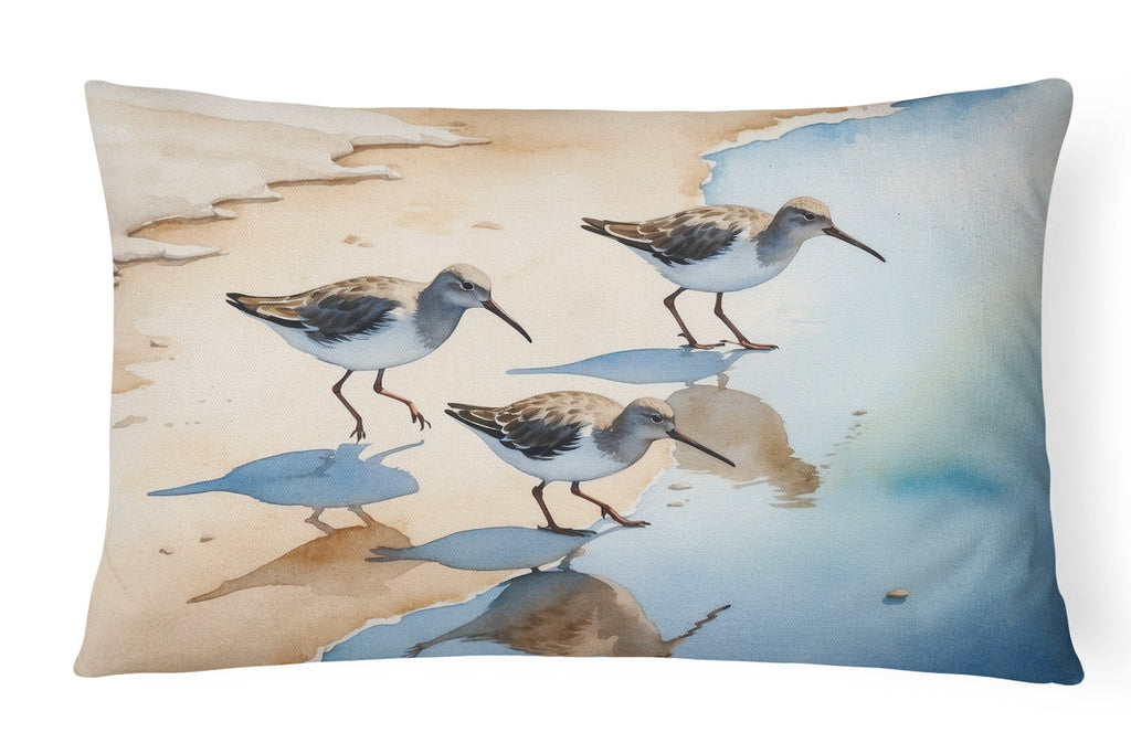 Sandpipers Running Along Shore Watercolor Decorative Throw Pillow 12x16 Indoor Outdoor Accent Cushion, Fabric Cover with Insert for Sofa, Bed, Porch & Living Room