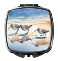 Sandpipers Coastal Reflection Watercolor Compact Mirror Decorative Travel Makeup Mirror for Women Girls Gifts Pocket Makeup Mirror Folding Handheld